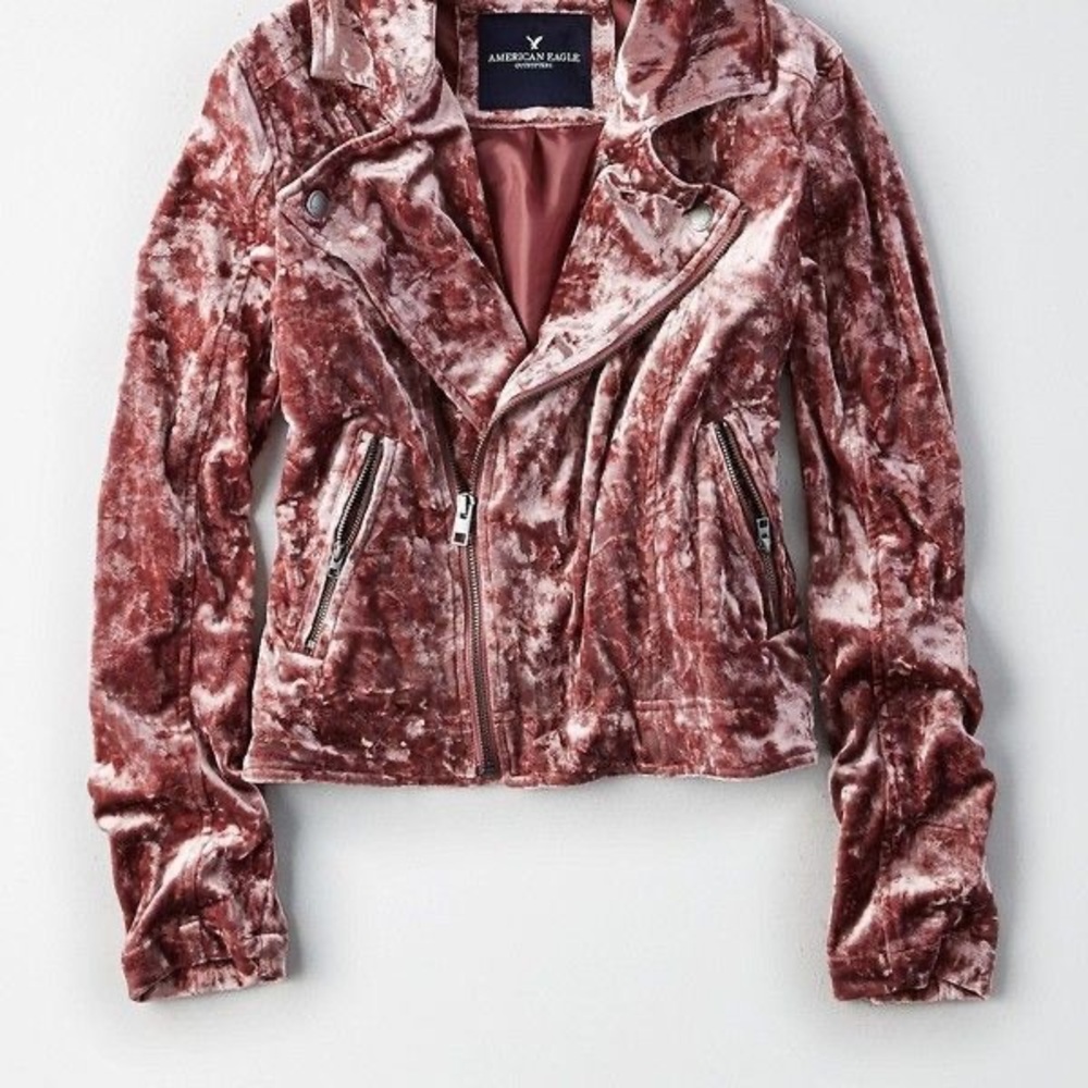 AE crushed velvet moto jacket